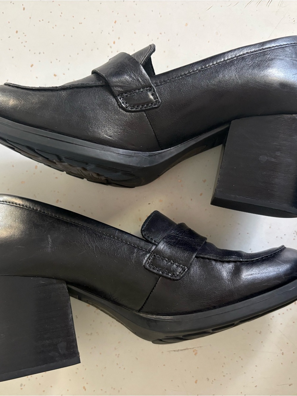 Born Black Leather Block Heel Loafers